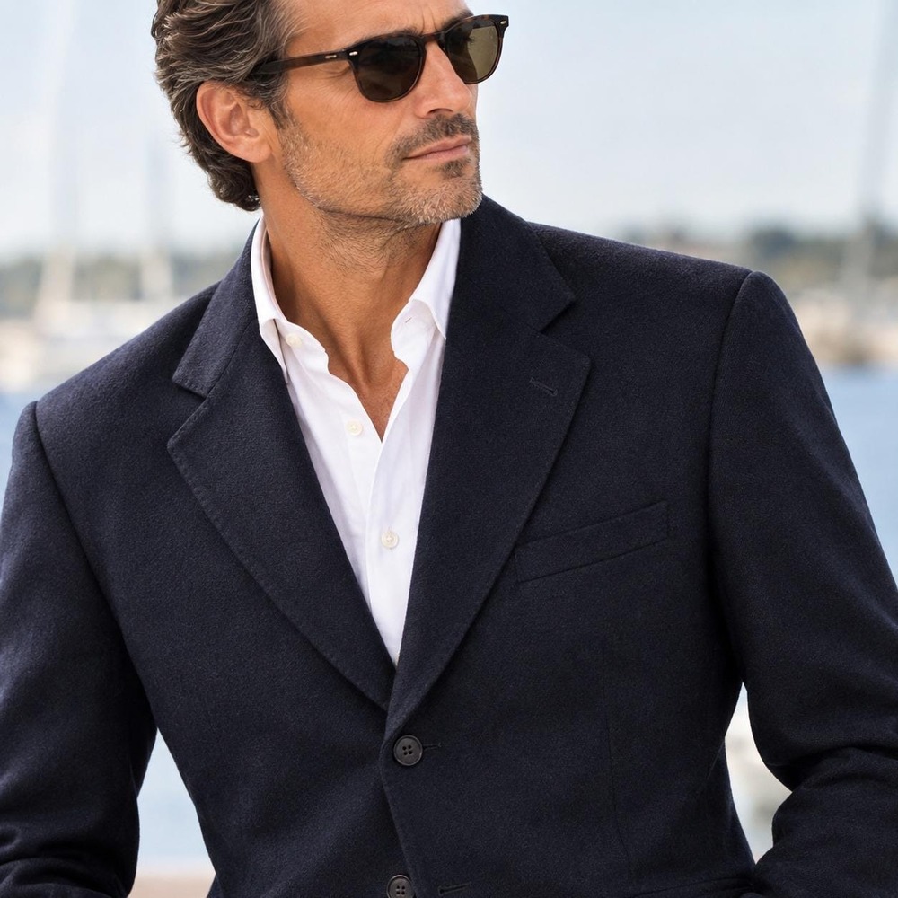 Hathaway Platinum Mens 46L Blazer Navy Blue 100% Pure Cashmere Made in Italy